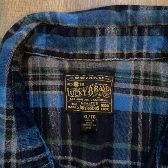 Vintage Lucky Brand Flannel Plaid Shirt Men's XL Western Rodeo Utility Blue - Picture 5 of 7